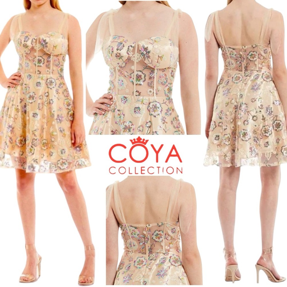 🟡 Coya Collection Sequin Floral Corset Bodice Fit and Flare